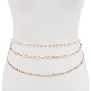 Gold & Pearl Station Chain Statement Belt
